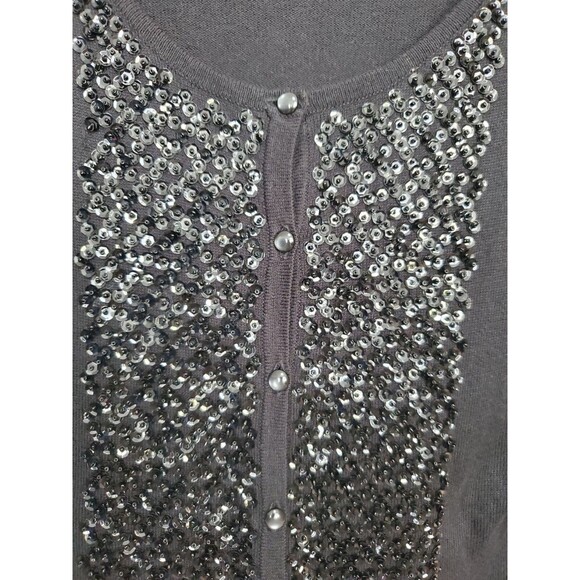 TALBOTS Petites Silk/Cashmere Blend Sequined 3/4 Sleeve Button-Up Cardigan Sz MP - Picture 4 of 6